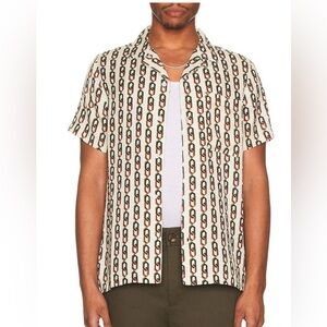 Wao Men's Geometric Print Shirt - Cream and Brown